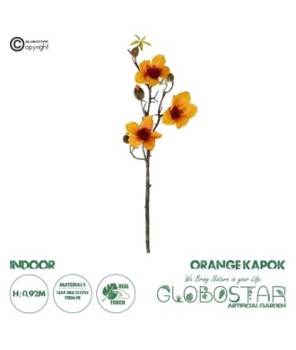 GloboStar® Artificial Garden ORANGE KAPOK BRANCH 21331 Τεχνητό Διακοσμητικό Κλαδί Πορτοκαλί Καποκ Y92cm